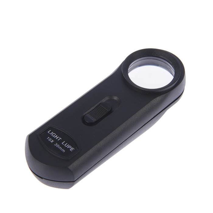 Лупа 10х, 1 диод, подсветка, 3 бат., чёрная, 11х3.5 см