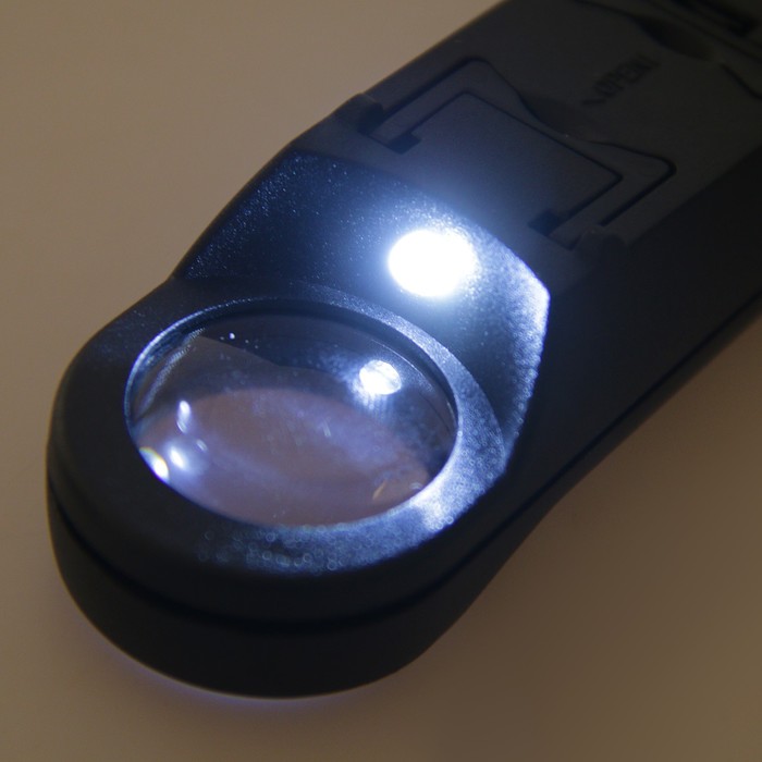 Лупа 10х, 1 диод, подсветка, 3 бат., чёрная, 11х3.5 см