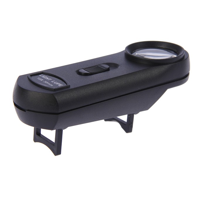 Лупа 10х, 1 диод, подсветка, 3 бат., чёрная, 11х3.5 см