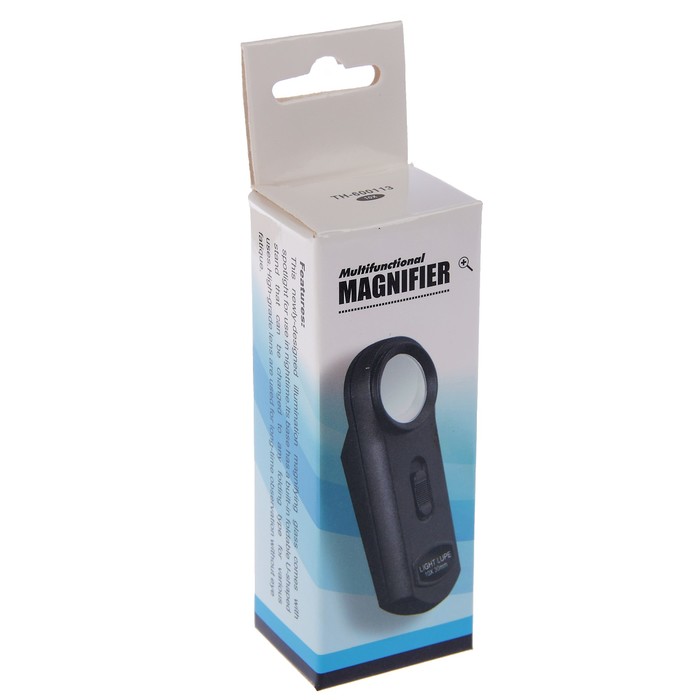 Лупа 10х, 1 диод, подсветка, 3 бат., чёрная, 11х3.5 см