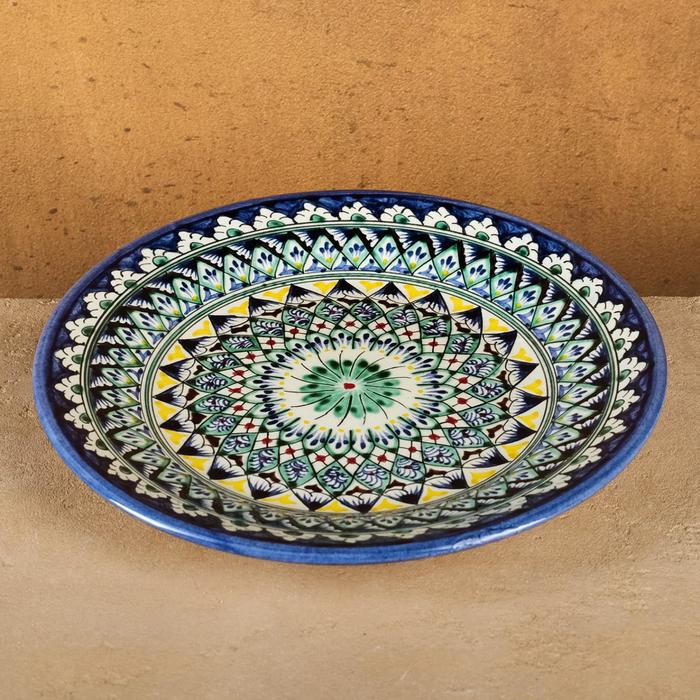 Тарелка Риштанская Керамика Цветы, 26 см, синяя микс блинница риштанская керамика 26 5 см