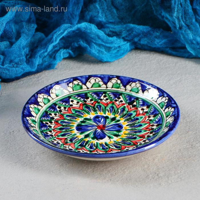 Тарелка Риштанская Керамика Цветы, синяя, плоская, 15 см, микс тарелка персия плоская керамика синяя 19 см иран