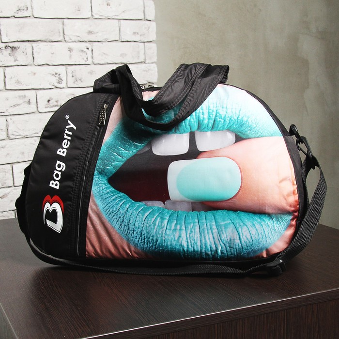 Сумка спортивная "Губы", отдел на молнии, наружный карман, регулируемый ремень бирюзовый"