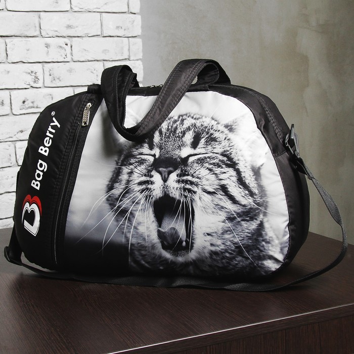 Сумка спортивная "Зевающий кот", отдел на молнии, наружный карман, регулируемый ремень