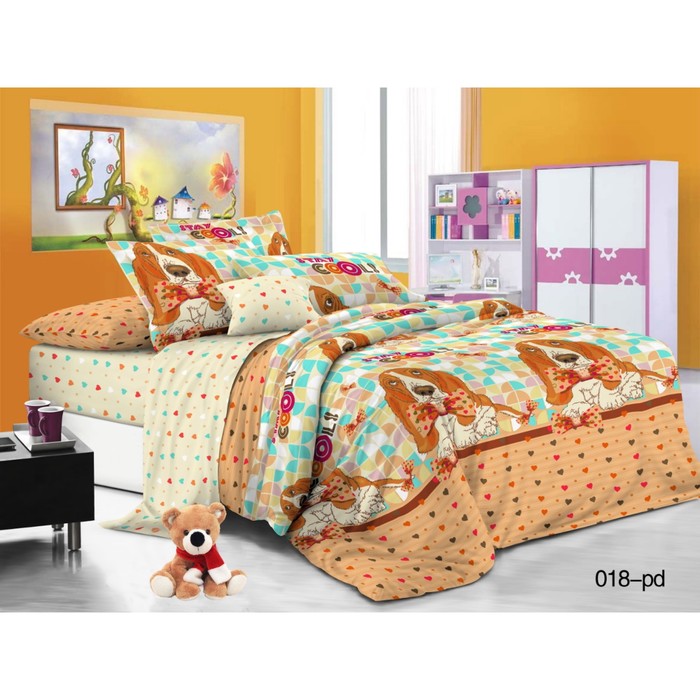 КПБ 1,5 сп "Бассет", размер 145х215 см, 150х220 см, 50х70 см-2 шт., поплин 53/018-PD