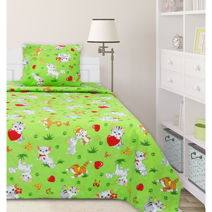 КПБ 1,5сп Мурзик-3226-1зел. 210х147 см, 210х150 см, 70х70 см, бязь 100% х/б