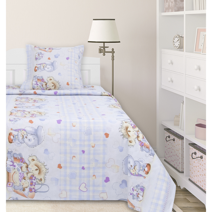 КПБ 1,5сп Мишка и друзья-7016-1 бел/гол.210х147 см, 210х150 см,, 70х70 см,бязь 100%х/б