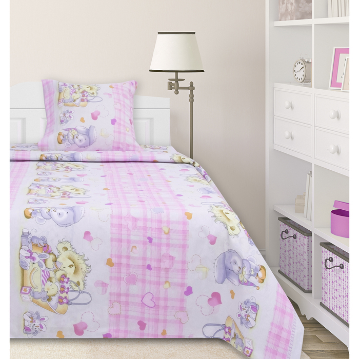 КПБ 1,5сп Мишка и друзья-7016-2 роз 210х147 см, 210х150 см,, 70х70 см,бязь 100%х/б