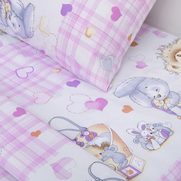 КПБ 1,5сп Мишка и друзья-7016-2 роз 210х147 см, 210х150 см,, 70х70 см,бязь 100%х/б