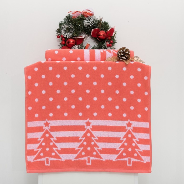 Полотенце махровое "Елочка" МХ42 50х90см, коралл+отбелка 08, 420 г/м2,хлопок 100%