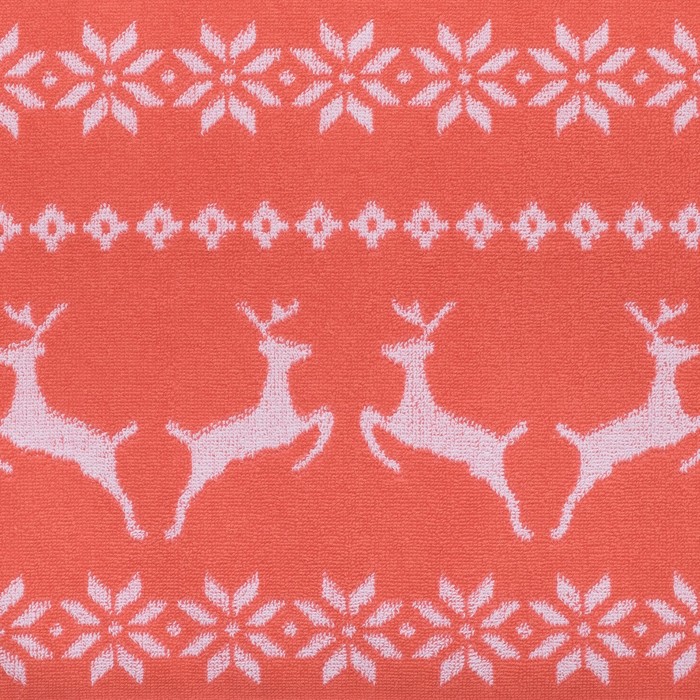 Полотенце махровое "Олени" 70х140 см, коралл+отбелка, 420 г/м2,хлопок 100%