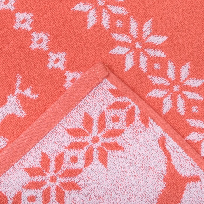 Полотенце махровое "Олени" 70х140 см, коралл+отбелка, 420 г/м2,хлопок 100%