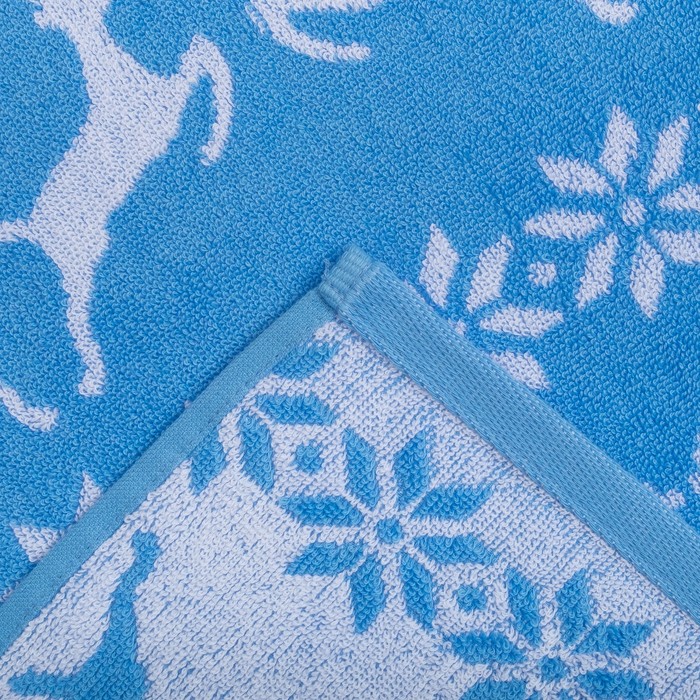 Полотенце махровое "Олени" 50х90см, голубой+отбелка , 420 г/м2,хлопок 100%