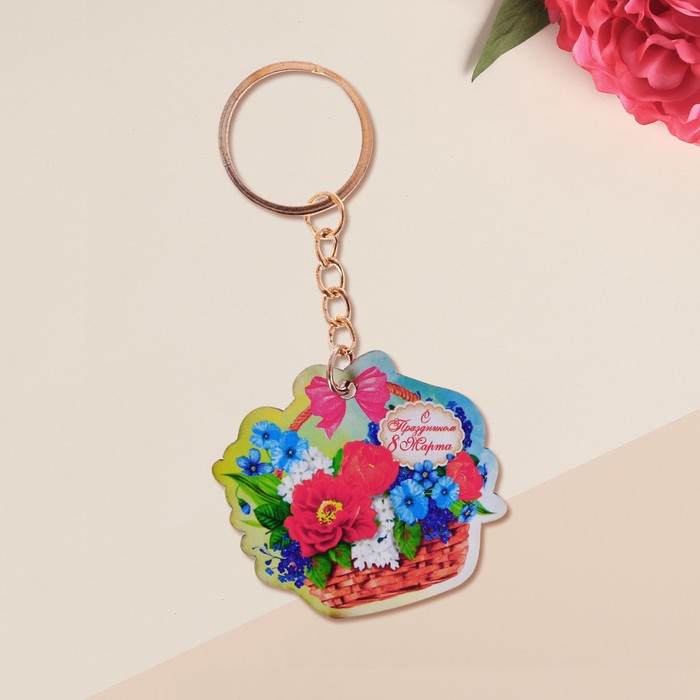 Брелок деревянный "С праздником 8 Марта", 5,1 х 4,6 см