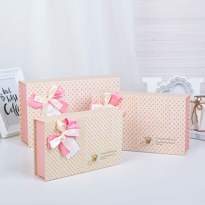 Набор коробок 3в1 "Горошек", 26 х 16 х 7,5 - 20 х 12 х 4,5 см