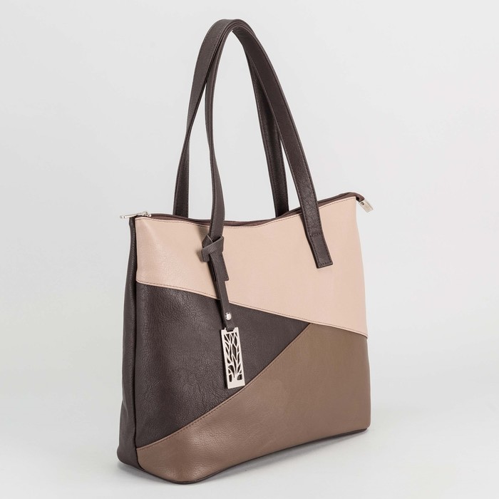 Сумка женская, отдел на молнии, наружный карман, цвет бежевый/коричневый