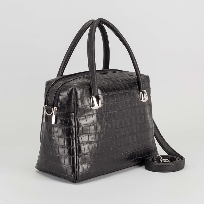 Сумка женская, 2 отдела на молниях, длинный ремень, цвет чёрный