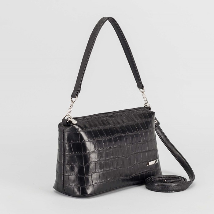 Сумка женская, отдел на молнии, наружный карман, длинный ремень, цвет чёрный