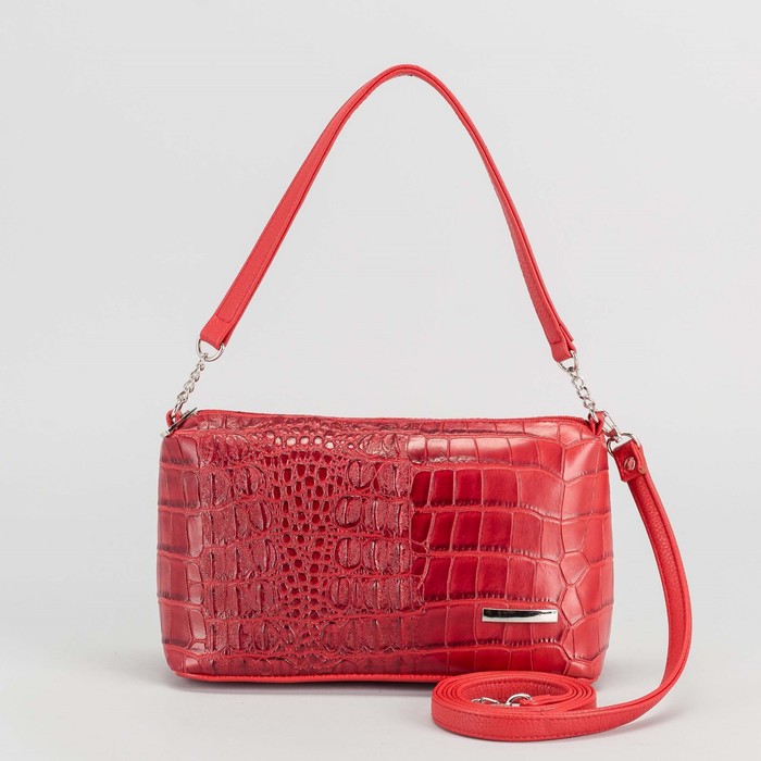 Сумка женская, отдел на молнии, наружный карман, длинный ремень, цвет красный