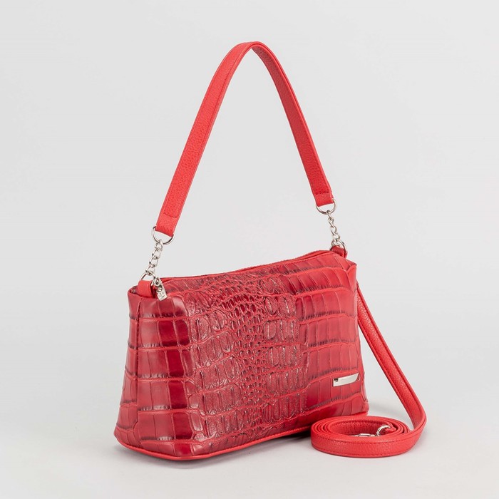 Сумка женская, отдел на молнии, наружный карман, длинный ремень, цвет красный