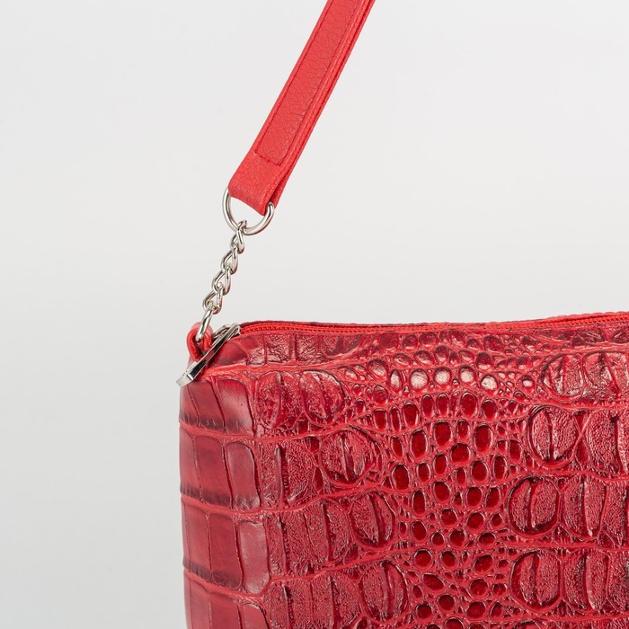 Сумка женская, отдел на молнии, наружный карман, длинный ремень, цвет красный