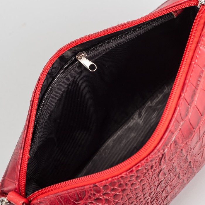 Сумка женская, отдел на молнии, наружный карман, длинный ремень, цвет красный