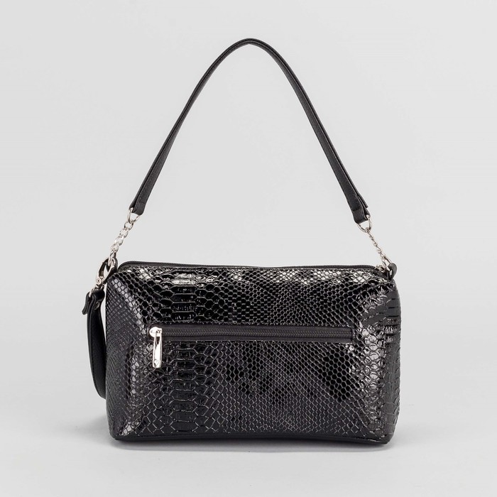 Сумка женская, отдел на молнии, наружный карман, длинный ремень, змея, цвет чёрный