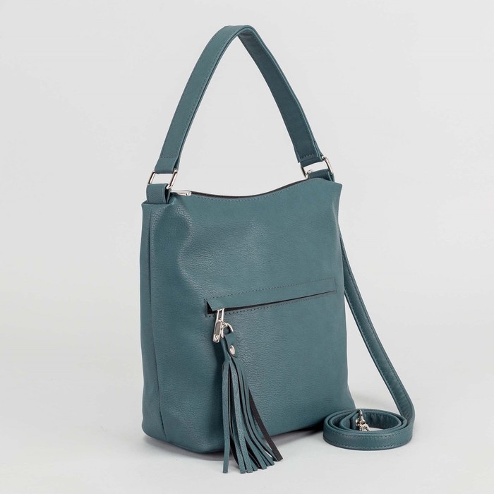 Сумка женская на молнии, 1 отдел, 2 наружных кармана, длинный ремень, цвет синий