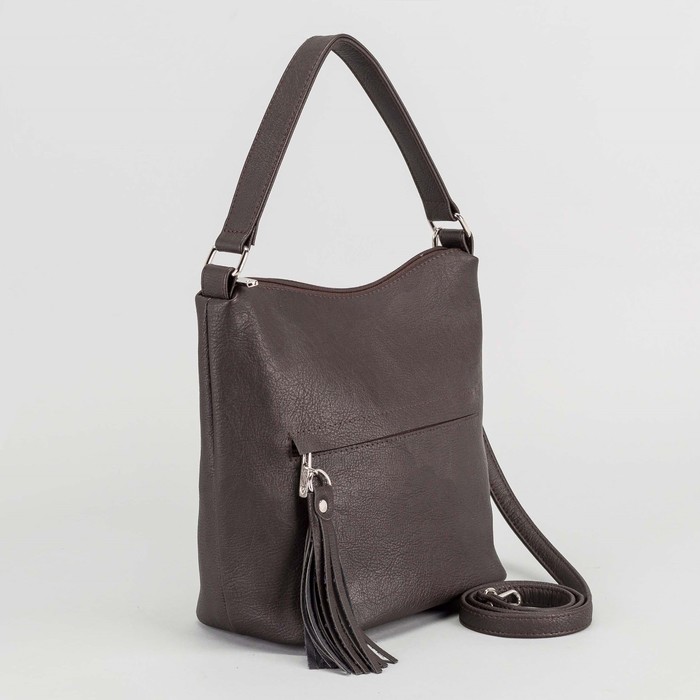 Сумка женская на молнии, 1 отдел, 2 наружных кармана, длинный ремень, цвет коричневый