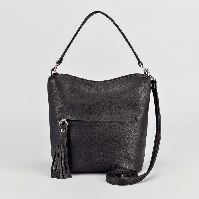 Сумка женская на молнии, 1 отдел, 2 наружных кармана, длинный ремень, цвет чёрный