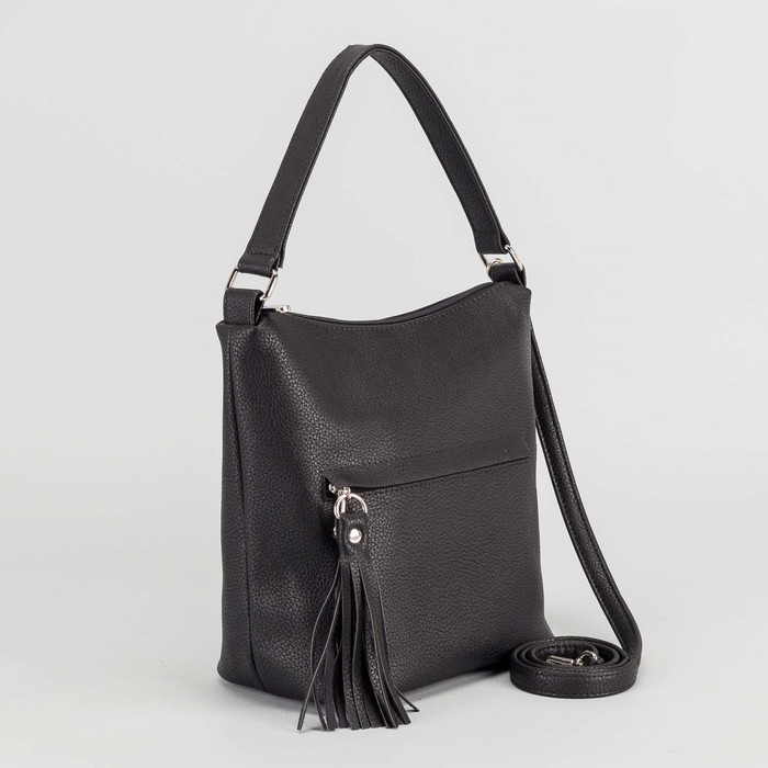 Сумка женская на молнии, 1 отдел, 2 наружных кармана, длинный ремень, цвет чёрный