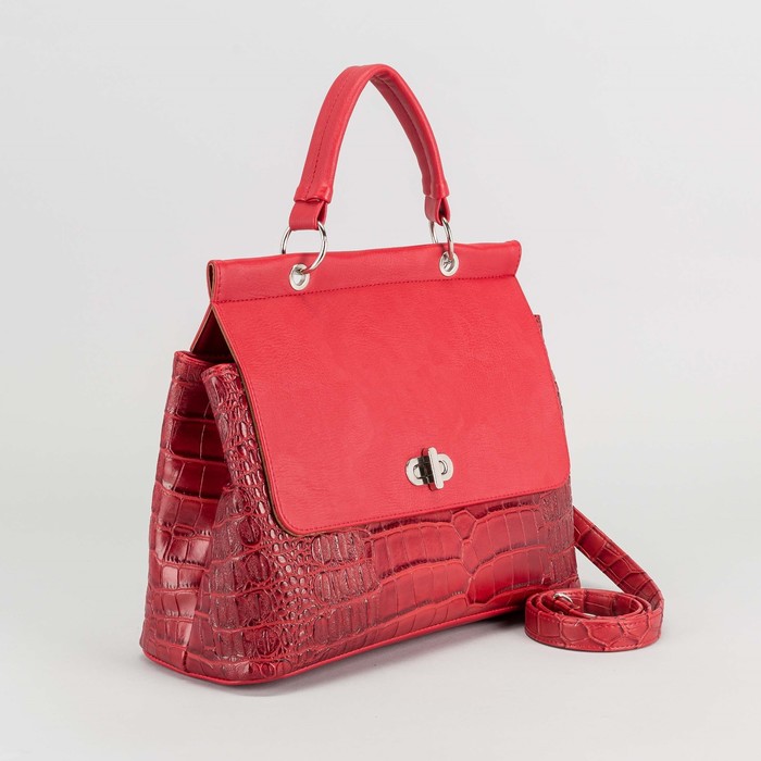 Сумка женская на клапане, 2 отдела, наружный карман, длинный ремень, цвет красный