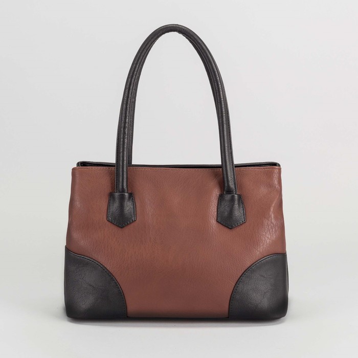 Сумка женская, 2 отдела на молнии, наружный карман, цвет кофе/тёмно-коричневый