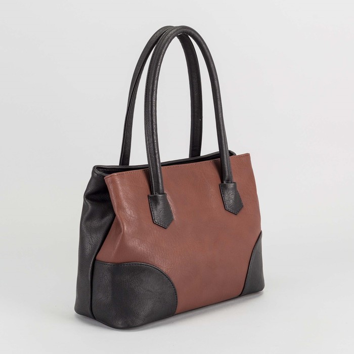 Сумка женская, 2 отдела на молнии, наружный карман, цвет кофе/тёмно-коричневый