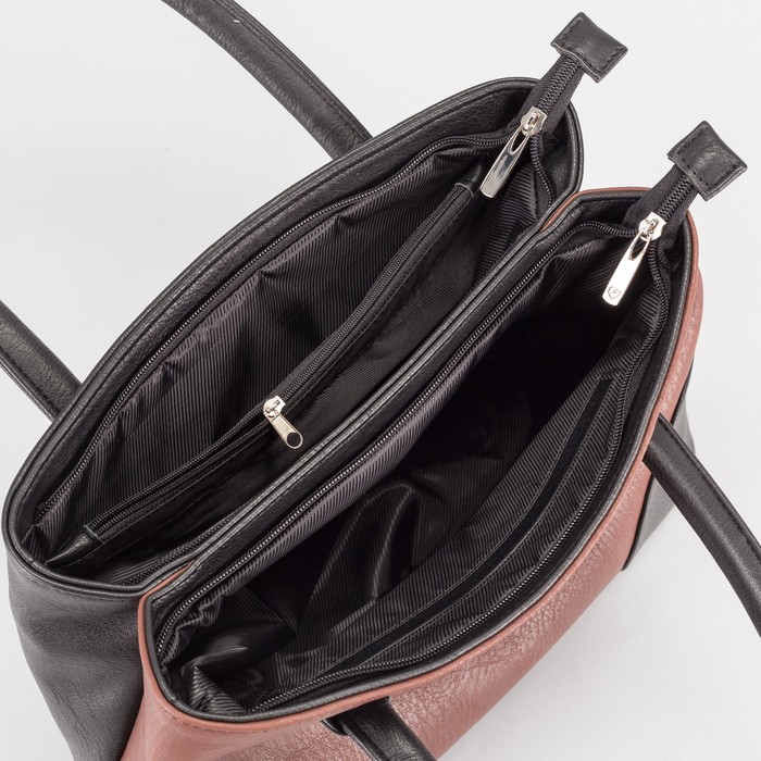 Сумка женская, 2 отдела на молнии, наружный карман, цвет кофе/тёмно-коричневый