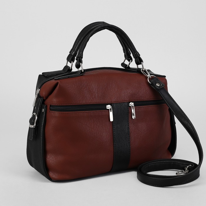 Сумка женская, отдел на молнии, 3 наружных кармана, длинный ремень, цвет кофе/тёмно-коричневый