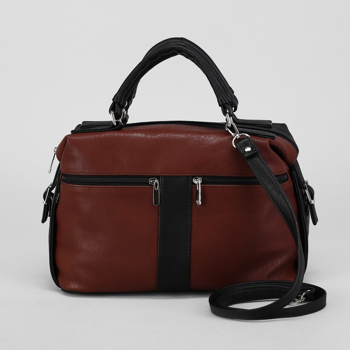 Сумка женская, отдел на молнии, 3 наружных кармана, длинный ремень, цвет кофе/тёмно-коричневый