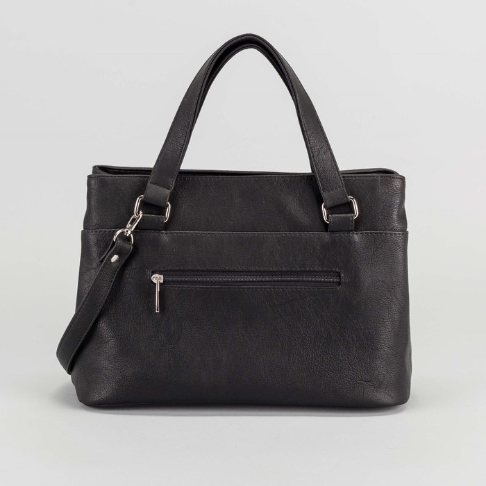 Сумка женская, 2 отдела на молнии, наружный карман, длинный ремень, цвет чёрный