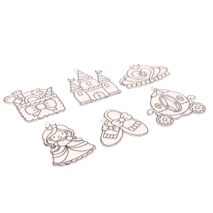 Витражи-мини "Принцесса, замок, карета, корона, туфельки, косметичка", 6 шт.