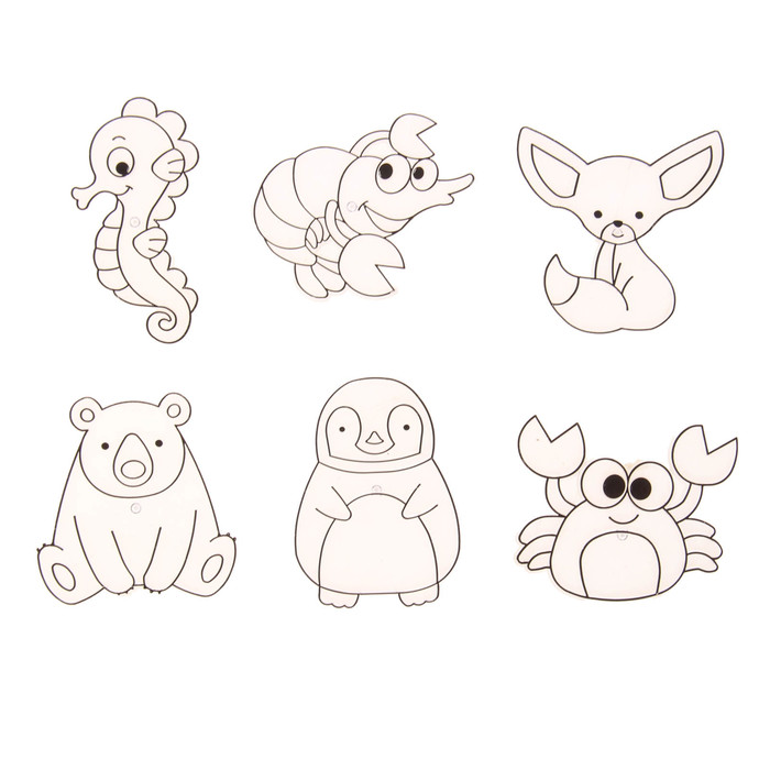 Витражи - мини 6 шт.:Морской конёк, рак, краб, пингвин, панда, ушастый лисёнок SDOPP-S11