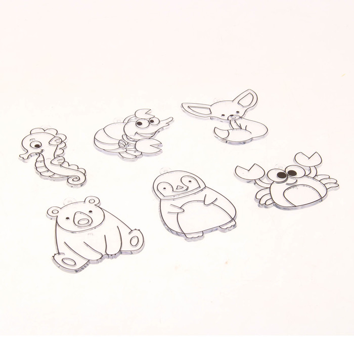 Витражи - мини 6 шт.:Морской конёк, рак, краб, пингвин, панда, ушастый лисёнок SDOPP-S11