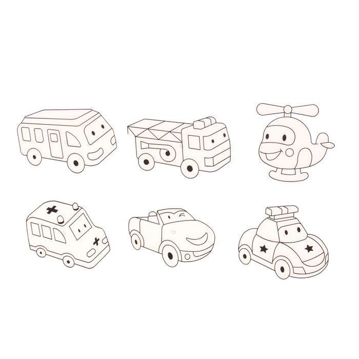 Витражи - мини 6 шт.:Вертолёт, пожарная машина, скорая помощь, автобус, полицейская м SDOPP 29170