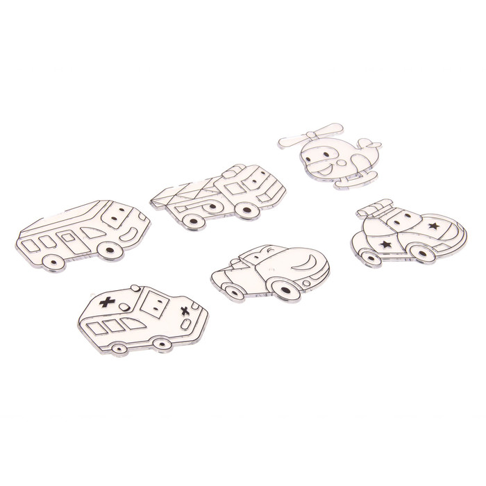 Витражи - мини 6 шт.:Вертолёт, пожарная машина, скорая помощь, автобус, полицейская м SDOPP 29170