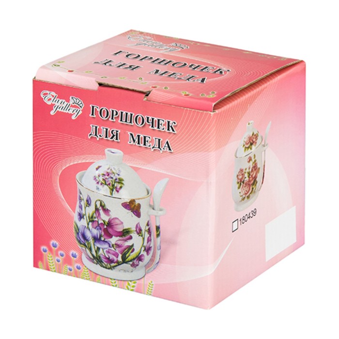 Горшочек для мёда, "Цветочный каприз" 10,5 x 9 x 12 см 340 мл, с ложкой