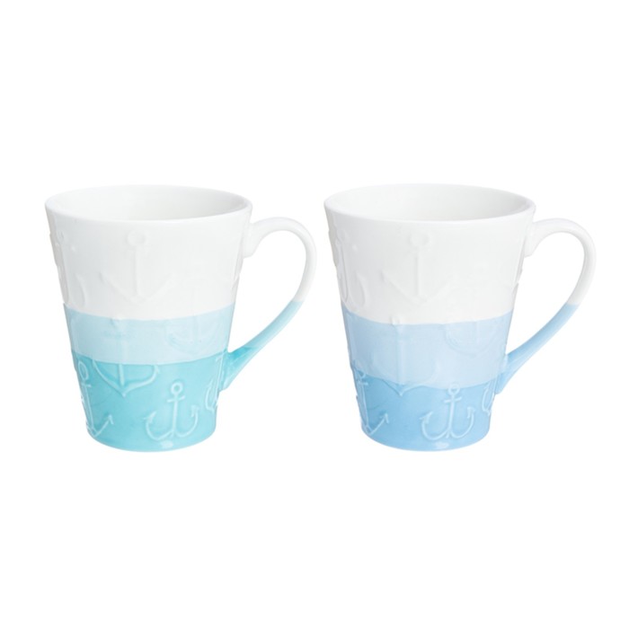 Набор кружек "Якорь" 2 предмета, с выпуклым рисунком, 12 x 9 x 11 см, 350 мл