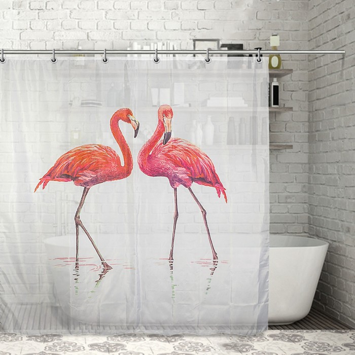 Штора для ванной 180х180 см "Фламинго", полиэстер