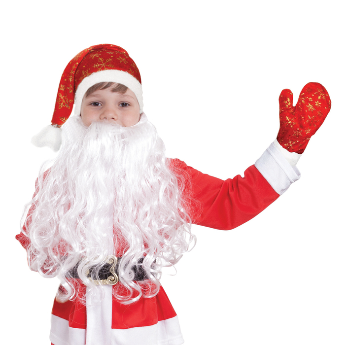 Набор детский"Новогодний"колпак с золотыми снежинками,варежки, борода,кудр мех,р-р 53-56