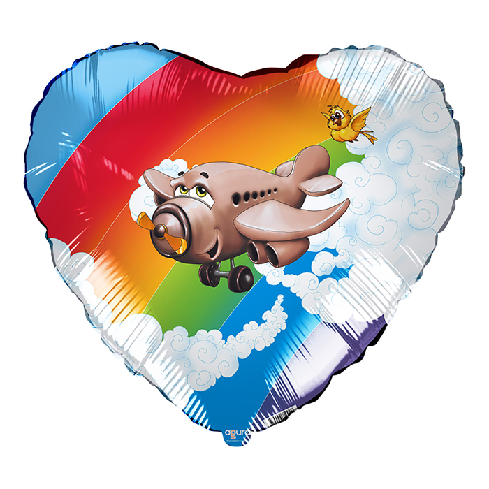 Шар фольгированный 18" сердце "Самолетик"