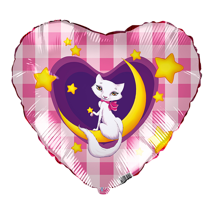Шар фольгированный 18" сердце "Кошка на месяце"