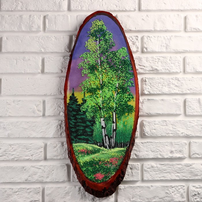 Картина "Лето" на срезе дерева, каменная крошка, микс